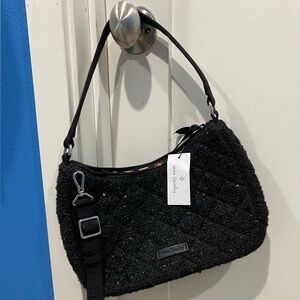 BRAND NEW Vera Bradley black bag with cross body strap and black sequins/thread